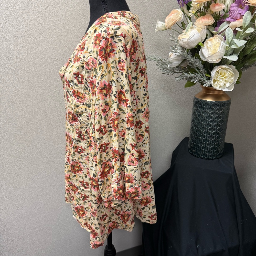 Torrid Floral Boho Tunic Blouse 5 Cream Pink Fall Print Lightweight Top - Picture 2 of 7